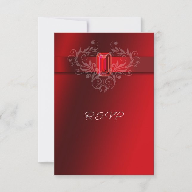 Elegant Red Ribbon Ruby Hochzeit Weihnachten RSVP Karte (Vorderseite)