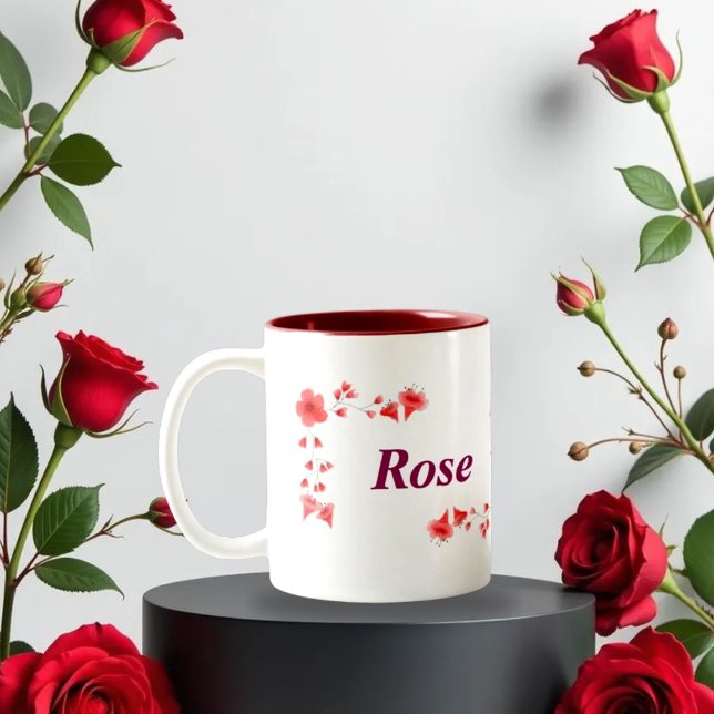 Elegant Red Rose Floral Monogram Letter R & Custom Zweifarbige Tasse (Von Creator hochgeladen)