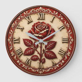 Elegant Red Rose Große Wanduhr