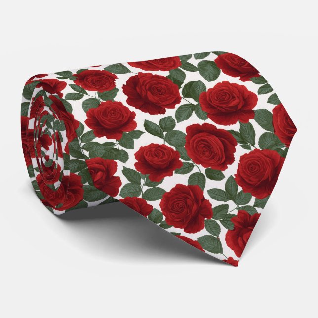 Elegant Red Rose Seamless Floral Pattern Krawatte (Gerollt)