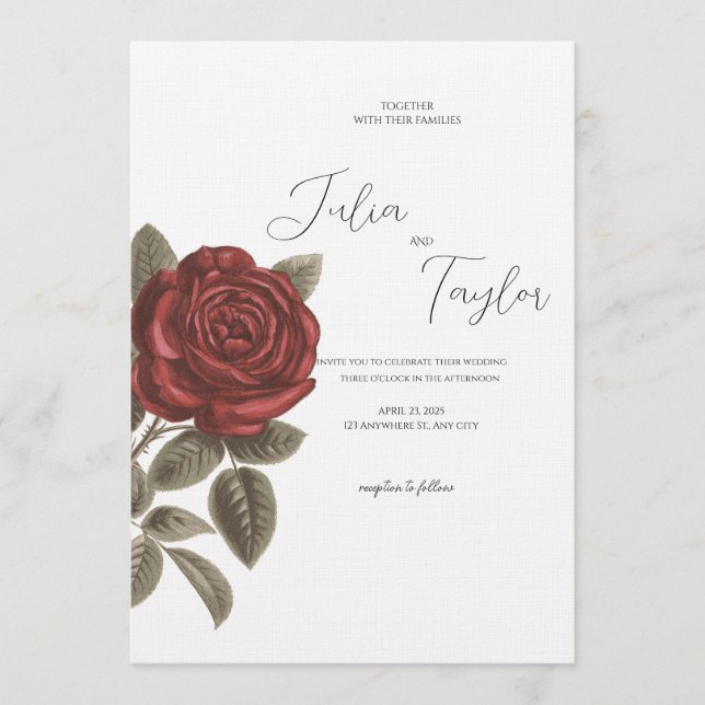Elegant Red Rose Wedding Invitation Einladung (Vorderseite)