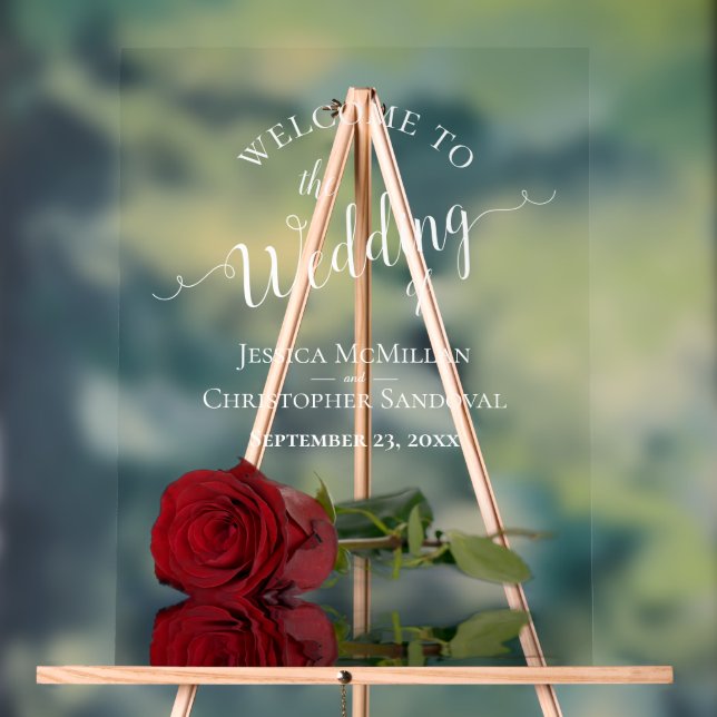 Elegant Red Rose White Text Wedding Welcome Acrylschild (Neutral)