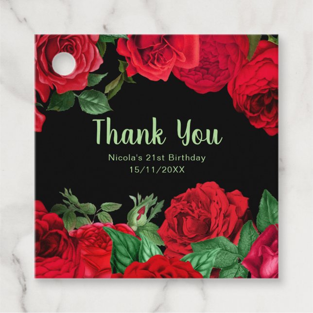 Elegant Red Roses Flowers Birthday Party Geschenkanhänger (Vorderseite)