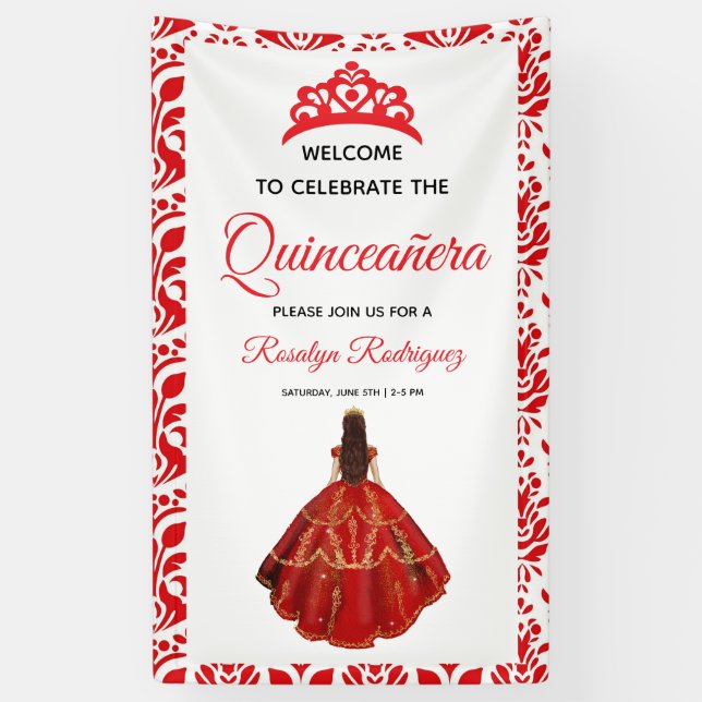 Elegant Red Royal Quinceñera Banner (Vertikal)