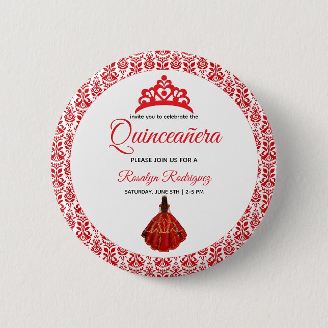 Elegant Red Royal Quinceñera Button (Vorderseite)