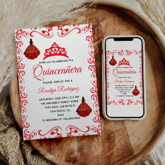 Elegant Red Royal Quinceñera Einladung