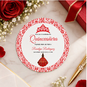 Elegant Red Royal Quinceñera Runder Aufkleber