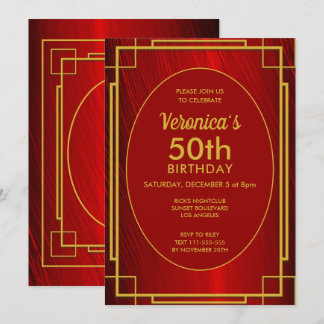 Elegant Red Satin 50. Geburtstag Einladung