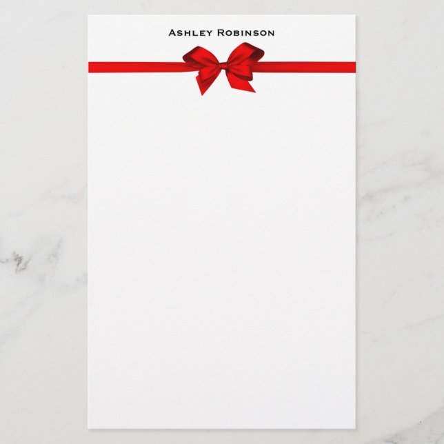 Elegant Red Satin Bow on White Briefpapier (Vorderseite)