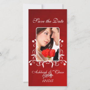 Elegant Red Satin Rette das DateYour-Foto Save The Date
