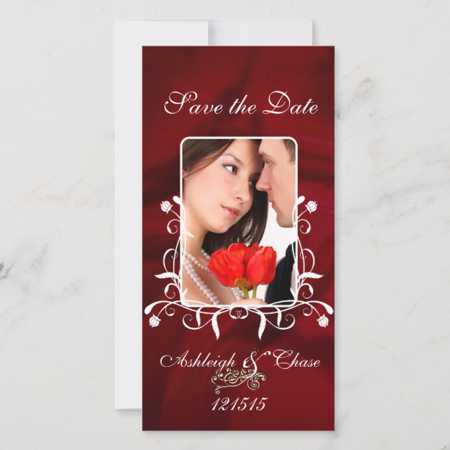 Elegant Red Satin Rette das DateYour-Foto Save The Date (Vorderseite)