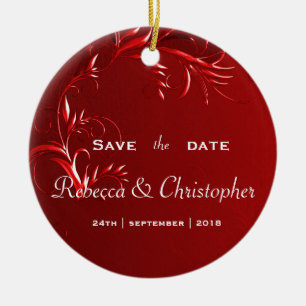 Elegant Red Save the Date Keramik Ornament