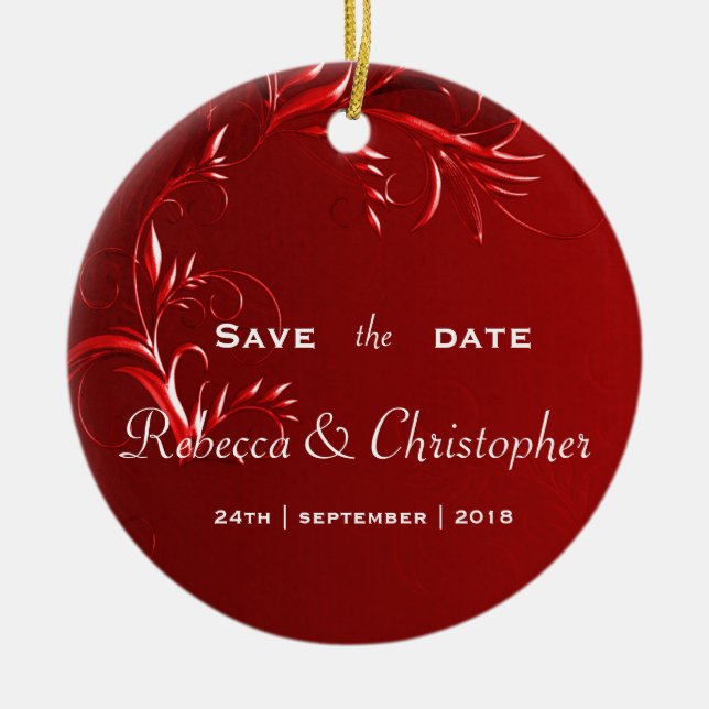 Elegant Red Save the Date Keramik Ornament (Vorne)