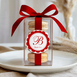 Elegant Red Scalloped Monogram Vielen Dank Runder Aufkleber