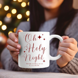Elegant Red Script Oh Heilige Nacht Frohe Weihnach Tasse