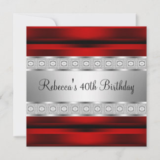 Elegant Red Silver Jewel 40. Geburtstag Einladung