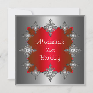 Elegant Red Silver Jewel Frame Geburtstag Einladung