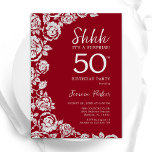 Elegant Red Silver Rose Überraschung 50. Geburtsta Einladung<br><div class="desc">Rot silber Blumenüberraschung 50. Geburtstagsfeier Einladung. Elegantes Design mit Rose,  Imitaten silberne Folie und Typografie Script Schriftart. Die trendige Einladungskarte eignet sich perfekt für eine stilvolle Damenfeier. Kann für jedes Alter angepasst werden. Gedruckte Zazzle-Einladungen oder Sofortdownload digitaler Druckvorlage.</div>