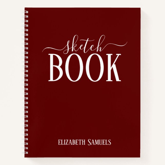 Elegant Red Sketch Book with name gift for her Notizbuch (Vorderseite)