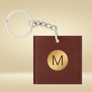 Elegant Red Texture & Gold Monogram Initial Schlüsselanhänger