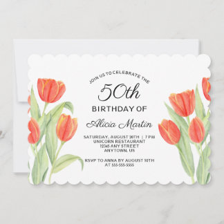 Elegant Red Tulip Flora 50. Geburtstag Einladung