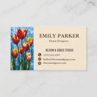Elegant Red Tulip Floral Business Card Visitenkarte
