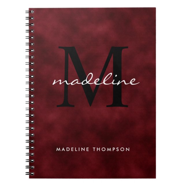 Elegant Red Velvet Script Black Monogram Notizblock (Vorderseite)