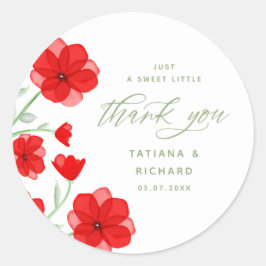 Elegant Red Watercolor Poppy Floral Vielen Dank Runder Aufkleber