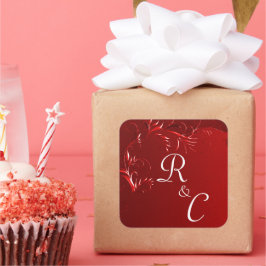 Elegant Red Wedding Mit Monogramm Quadratischer Aufkleber
