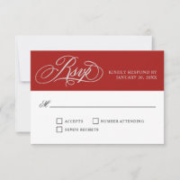 Elegant Red Wedding RSVP mit Script-Schnörkeln