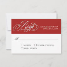 Elegant Red Wedding RSVP mit Script-Schnörkeln