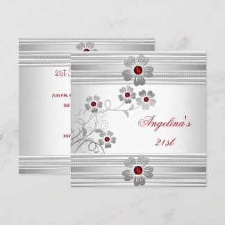 Elegant Red White 21. Geburtstag Party Blume Einladung