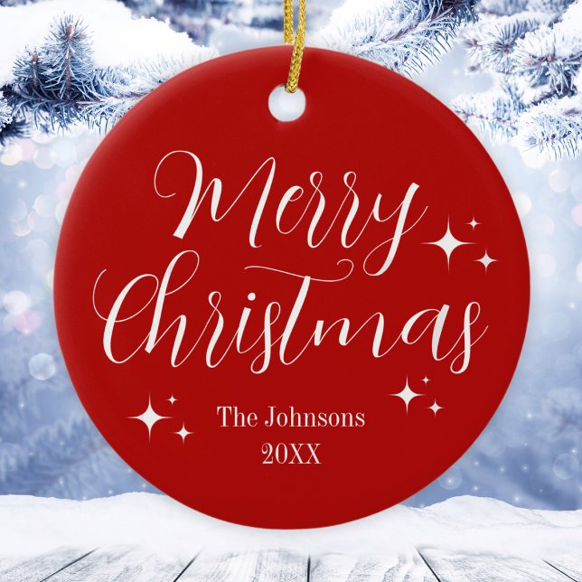 Elegant Red White Custom Frohe Weihnachtsdekoratio Keramik Ornament (Elegant Red White Custom Merry Christmas Ornament
)