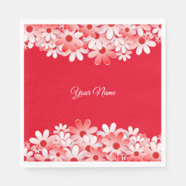 Elegant Red White Floral Name Party Serviette