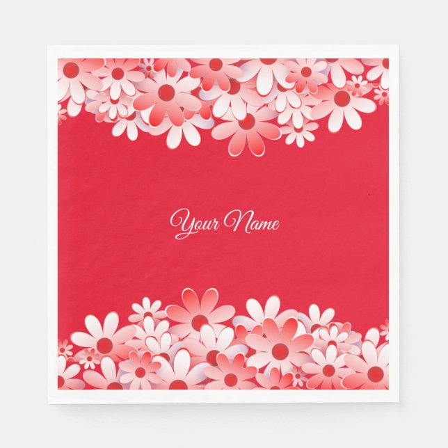 Elegant Red White Floral Name Party Serviette (Vorderseite)