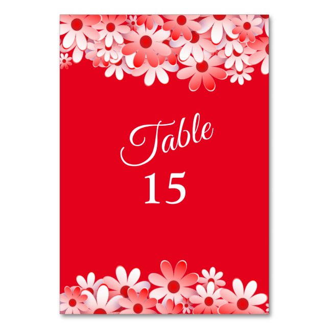 Elegant Red White Floral Party Tischnummer (Vorderseite)