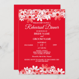 Elegant Red White Floral Wedding Rehearsal Dinner Einladung