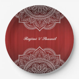 Elegant Red White Mandala Indian Hindu Wedding Pappteller