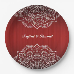 Elegant Red White Mandala Indian Hindu Wedding Pappteller