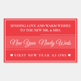  Elegant Red & White “New Year Newlyweds” Rechteckiger Aufkleber