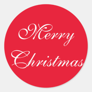 Elegant Red White Script Frohe Weihnachten Runder Aufkleber