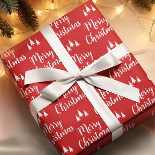 Elegant Red White Tree Muster Frohe Weihnachten Geschenkpapier