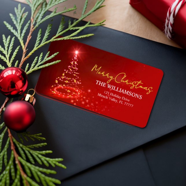 Elegant Red White und Gold Weihnachtsnamen Adressaufkleber (Von Creator hochgeladen)