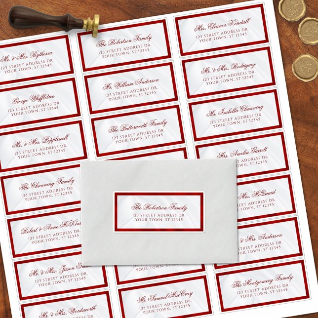 Elegant Red White Wedding Guest Address Labels (Von Creator hochgeladen)