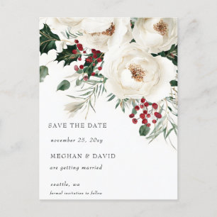 Elegant Red White Winter Christmas Save the Date Ankündigungspostkarte