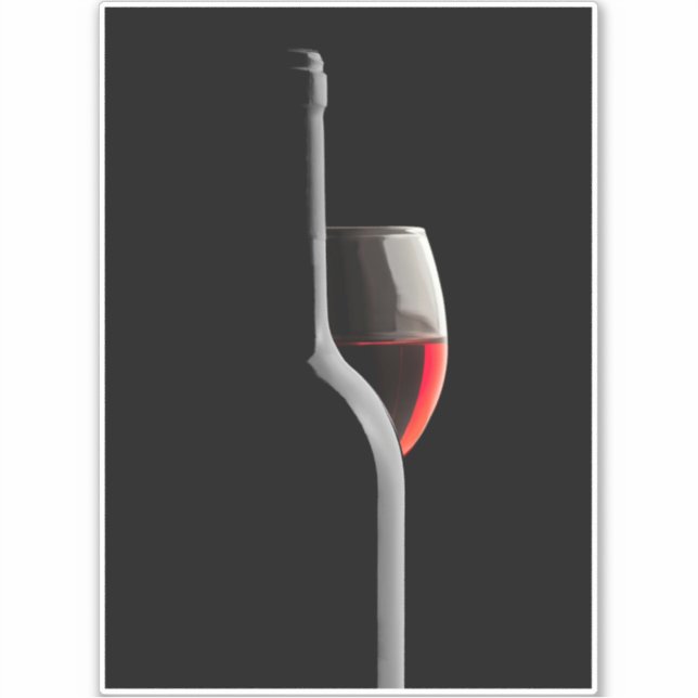 Elegant Red Wine Glass & Bottle. Black Background Aufkleber (Vorderseite)