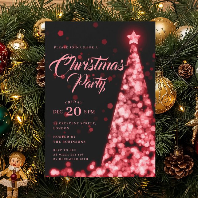 Elegant Red Winter Christmas Tree Holiday  Einladung (Elegant Red Winter Christmas Tree Holiday Invitation)