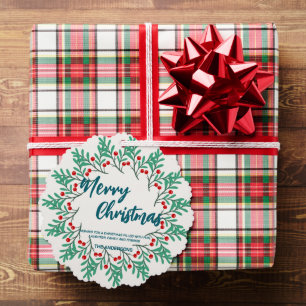 Elegant Red Wreath Holly Berries merry Xmas tree Ornament Karte