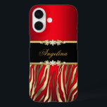 Elegant Red Zebra Black Gold iPhone 16 Hülle<br><div class="desc">Elegante klassische Red Zebra Black Gold Animal Print Girly. Imitats Diamond Jewel Add Name Initials Glitzer (Achtung,  das Bild wird dunkler auf Fall erscheinen) Fabuläre Produkt für Frauen,  Mädchen,  Zizzago erstellt dieses Design BITTE BEACHTEN Sie alle flachen Bilder! Sie haben KEINEN echten Glitzer,  Diamanten Juwelen oder echte Bögen!!</div>