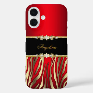 Elegant Red Zebra Black Gold iPhone 16 Hülle